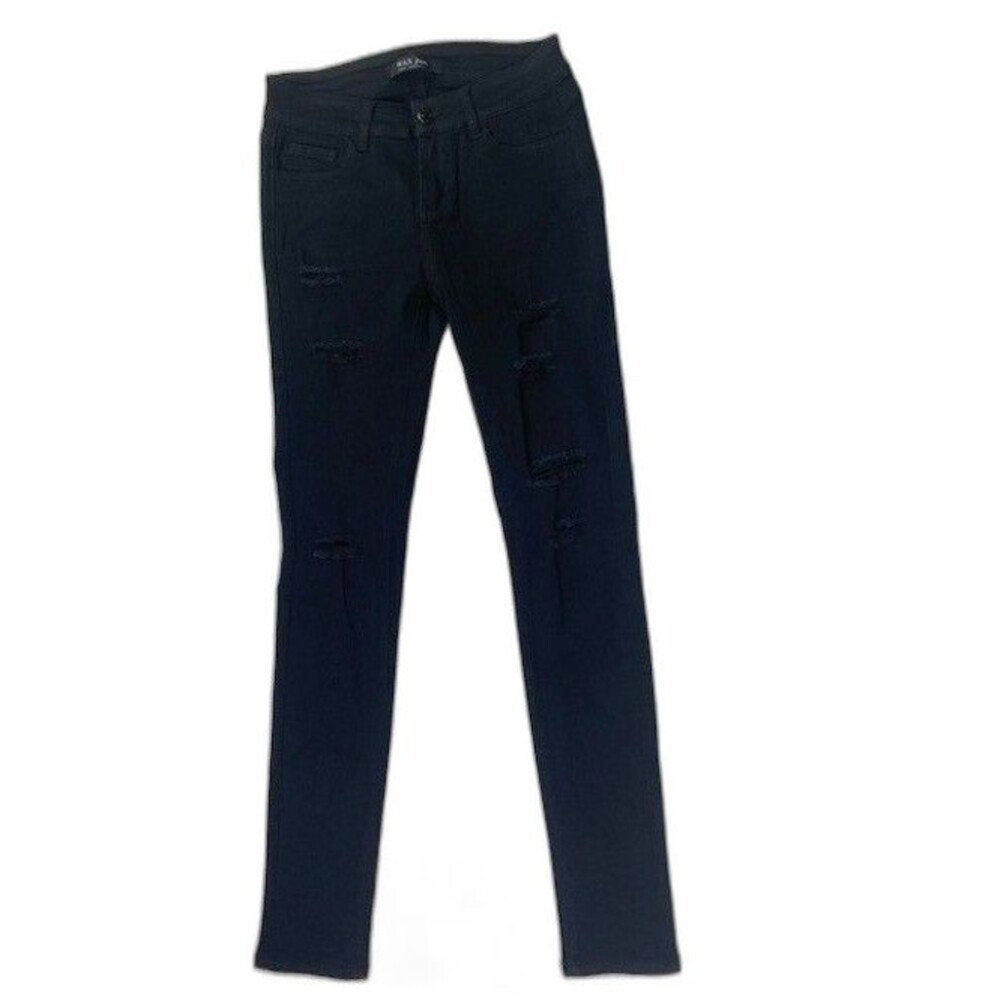 Wax Jeans Size 3 Black Stretch Mid Rise Skinny Distressed